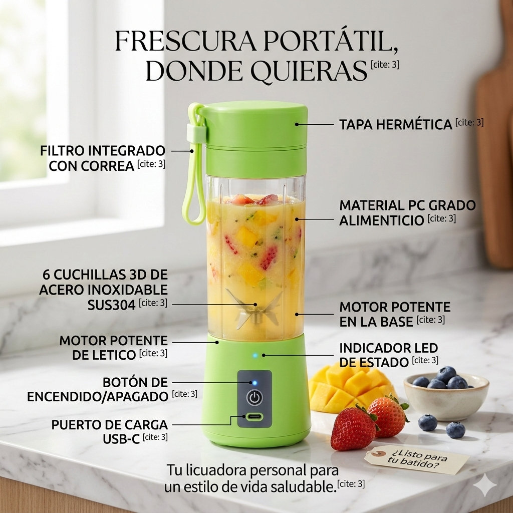 Licuadora USB MixGo™ – Portátil y Recargable-Verde.
